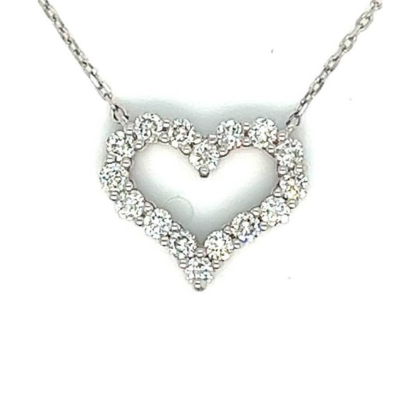 14k White Gold Heart-Shaped Pendant with 22 Round Diamonds